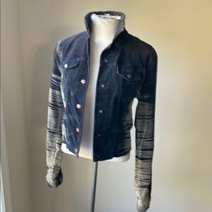 Black Cropped Jean Jacket with Gradient Sleeves